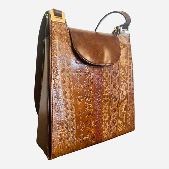 Vera Pelle Talja Leather Purse Embossed Floral Shoulder Bag Handmade - Picture 3 of 11